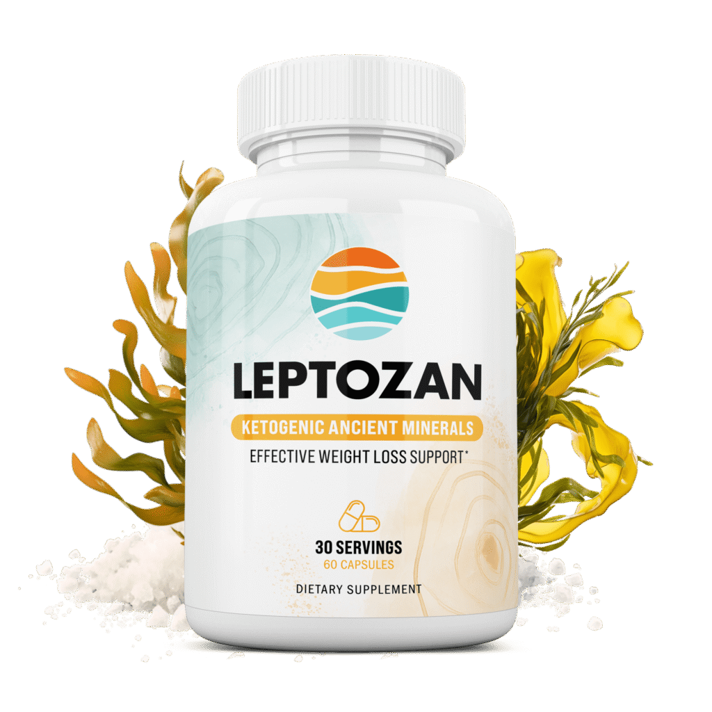 Leptozan supplement bottle with ingredients label visible on the package